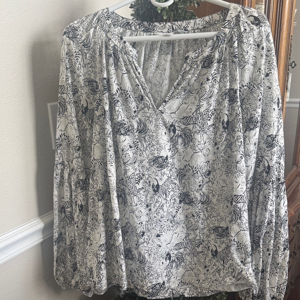 Lilly Pulitzer Black and White Floral Blouse